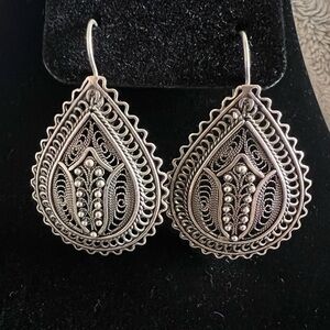 Vintage Sterling 925 teardrop DBS Turkey hook back earrings